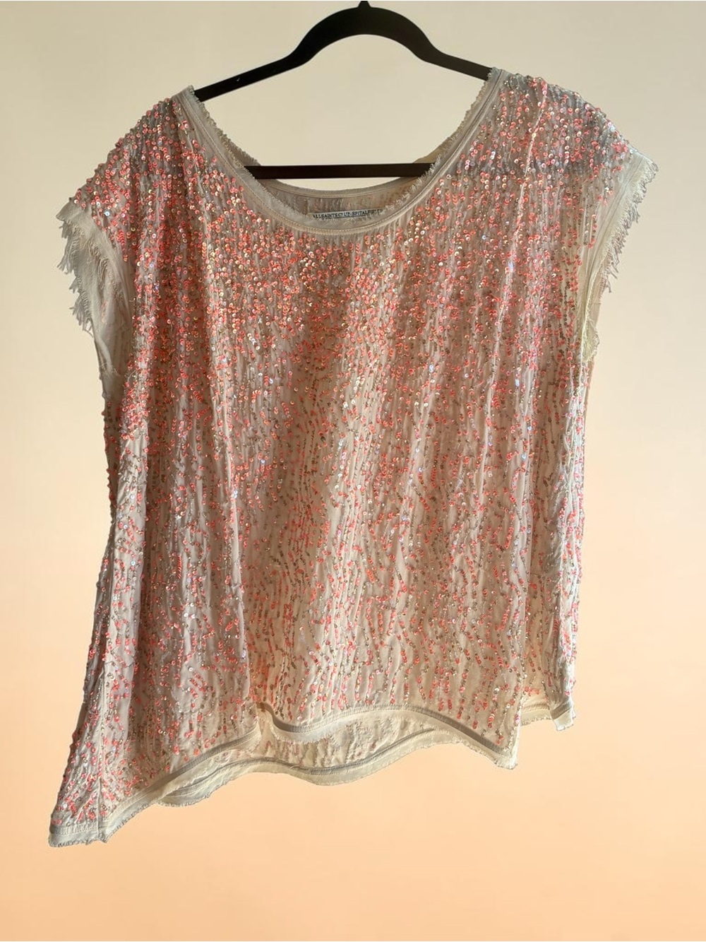 AllSaints Ivory Top with Pink Sequin Detail